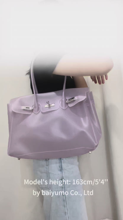 Jelly Tote Bag, Large Capacity TPU, Clear Bag for concert, Commuting, Beach-Light Purple
