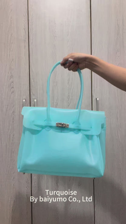 Jelly Tote Bag, Large Capacity TPU, Clear Bag for concert, Commuting, Beach-Turquoise