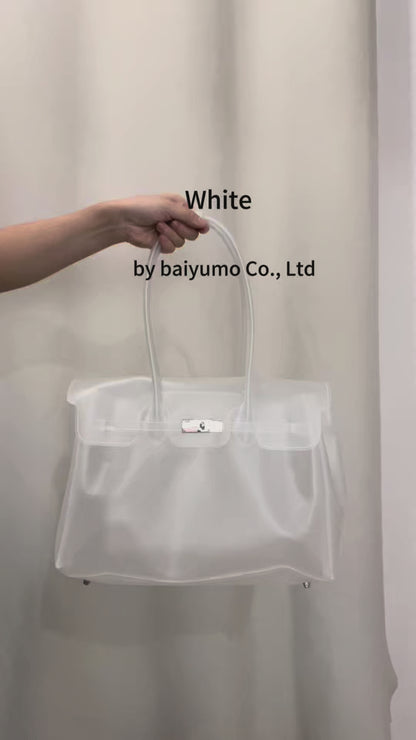 Jelly Tote Bag, Large Capacity TPU, Clear Bag for concert, Commuting, Beach-White