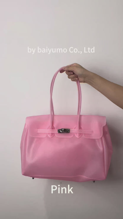 Jelly Tote Bag, Large Capacity TPU, Clear Bag for concert, Commuting, Beach-Pink