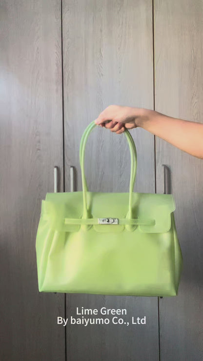 Jelly Tote Bag, Large Capacity TPU, Clear Bag for concert, Commuting, Beach-Lime Green