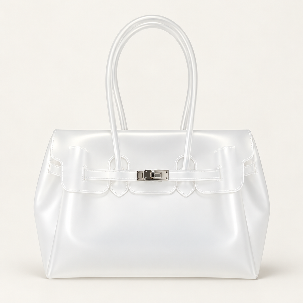 Jelly Tote Bag, Large Capacity TPU, Clear Bag for concert, Commuting, Beach-White