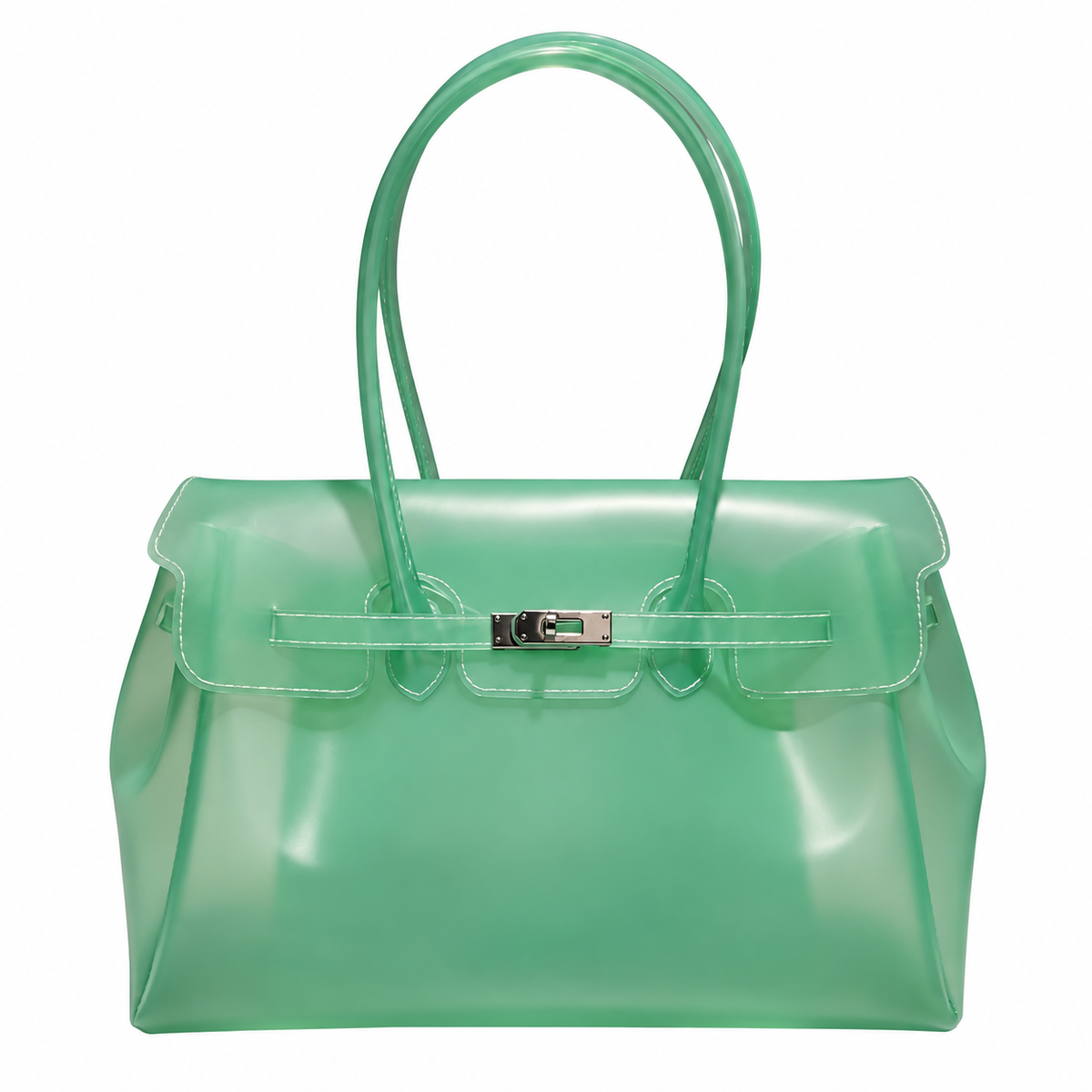 Jelly Tote Bag, Large Capacity TPU, Clear Bag for concert, Commuting, Beach-Mint Green