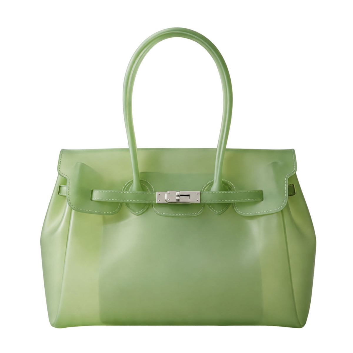 Jelly Tote Bag, Large Capacity TPU, Clear Bag for concert, Commuting, Beach-Lime Green