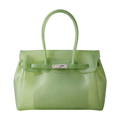 Jelly Tote Bag, Large Capacity TPU, Clear Bag for concert, Commuting, Beach-Lime Green